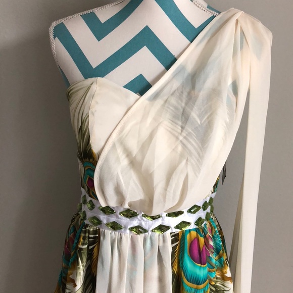 Peacock one shoulder dress - Picture 3 of 7